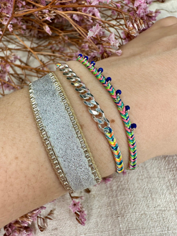 Curve Handmade Bracelet In Colorful Tones With Silver Chain Details