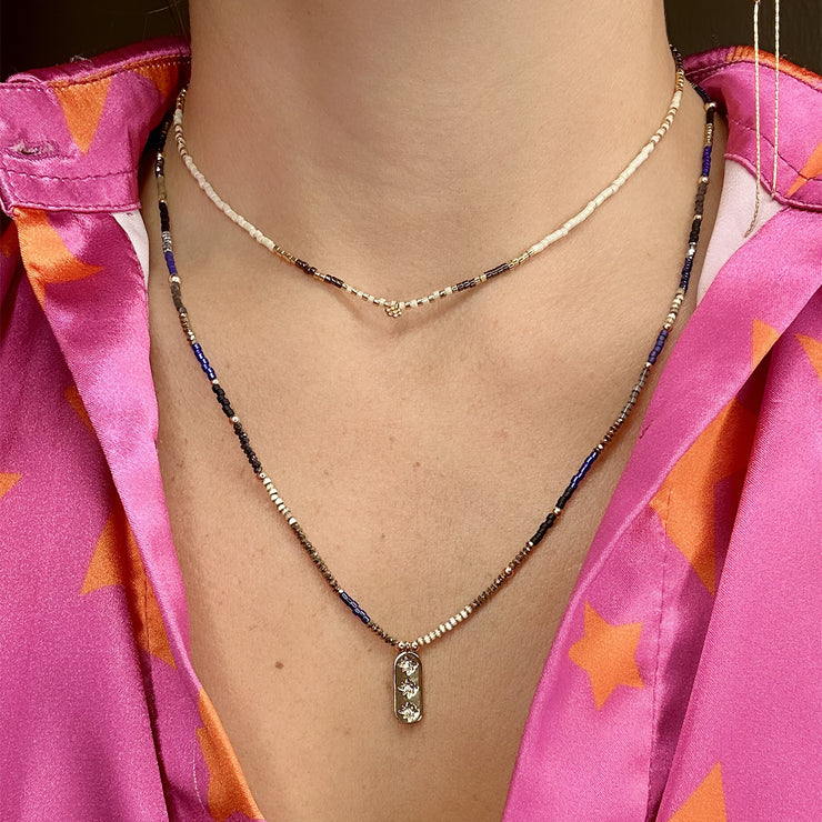 Stars Charm Necklace in Blue, Gold & Grey Tones