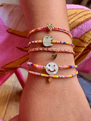 Handmade Flower Gold Charm for Kids in Pink Tones