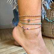 HANDMADE ANKLET BRACELET IN NEON TONES WITH SILVER HEART CHARM