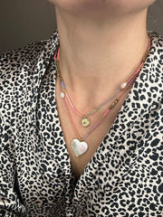Mother Of Pearl Heart Charm Necklace in Neon Pink Tones