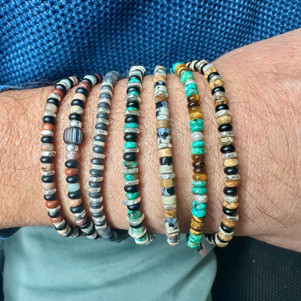 Handmade Men’s Bracelet with Turquoise Stones and Sterling Silver Beads