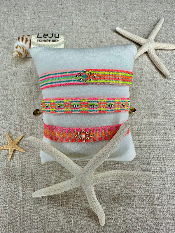 Sweet Handmade Bracelet in Colorful Neon Tones and Gold