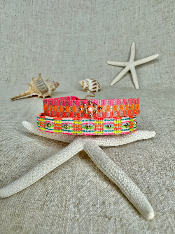 Sweet Handmade Bracelet in Colorful Neon Tones and Gold