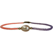 Handmade Anklet In Purple And Orange Tones Feturing Freshwater Pearl