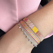 HANDMADE GLASS BEADS BRACELET IN PINK, GOLD AND YELLOW TONES