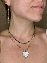 Mother Of Pearl Heart Charm Necklace in Grey Tones