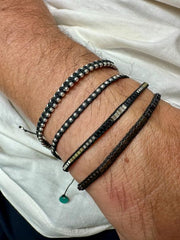 Trenza Handwoven Bracelet in Black With Silver Beads for Him