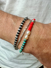 Handmade Men Bracelet In Red and Turquoise Colors