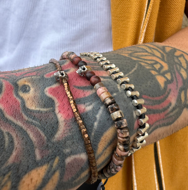 SILVER SKULL BRACELET WITH GEMSTONES FOR HIM