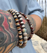 AFRICAN BULLS EYE STONE HANDMADE BRACELET FOR HIM WITH SILVER DETAILS