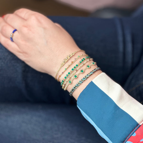 Handmade Trenza Bracelet in Metallic Green Tones and Gold