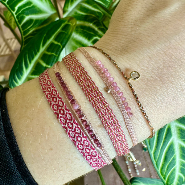 HANDMADE SET OF TWO BRACELETS IN PINK & GOLD TONES