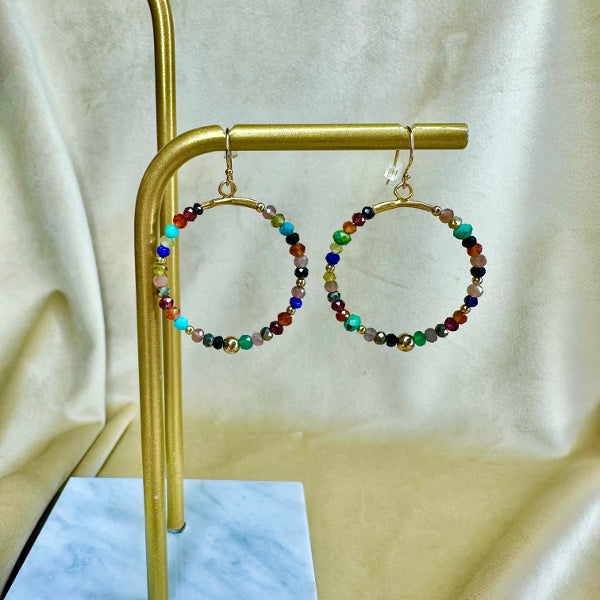 Intermixed Natural-Gemstones Hoop Earrings