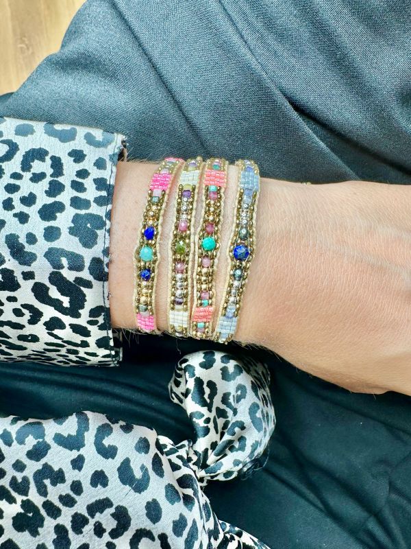 Selene Beaded Bracelet in Beige Tones Featuring Colorful Stones