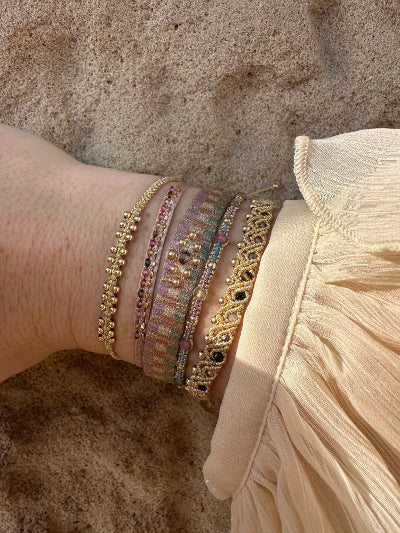 Sweet Handmade Bracelet in Lilac, Beige and Golden Tones