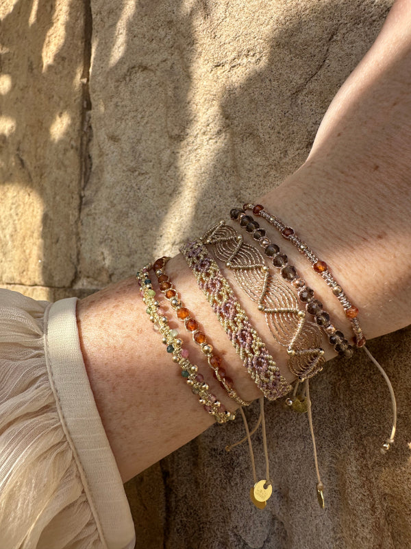 Handmade Mara Bracelet Featuring Watermelon Tourmaline and Gold Details