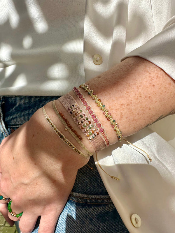 Handmade Mara Bracelet Featuring Watermelon Tourmaline and Gold Details