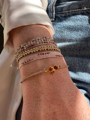 Iris Handwoven Bracelet Featuring Pink Toumaline And Gold Details