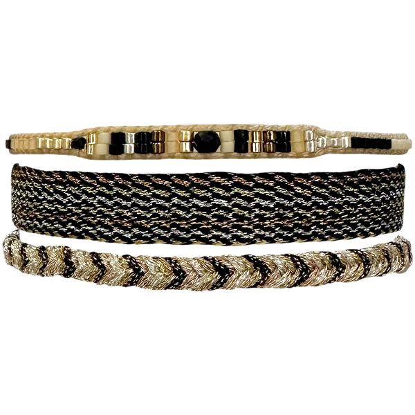 Handmade Set of Three Bracelets in Black and Gold Tones