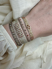 Rombo Hadwoven Bracelet With Gold Sandstone and Gold Beads in Beige and Gold Tones