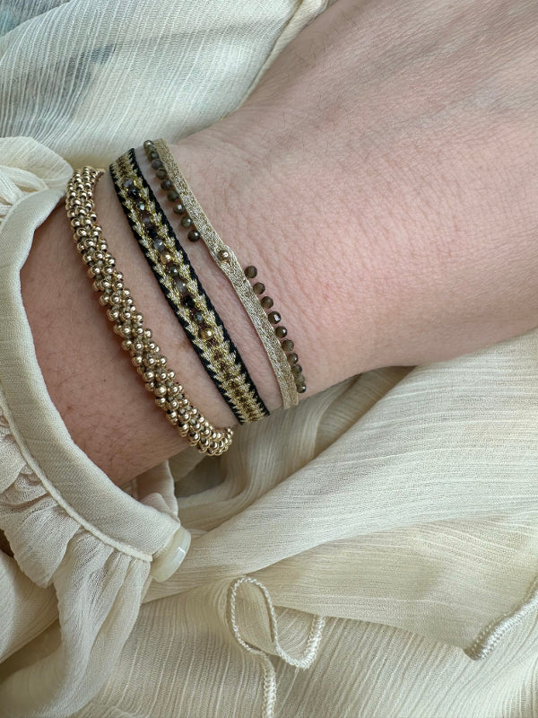 Handmade Peacock Bracelet Featuring Gold Obsidian Sandstone and Gold Detail