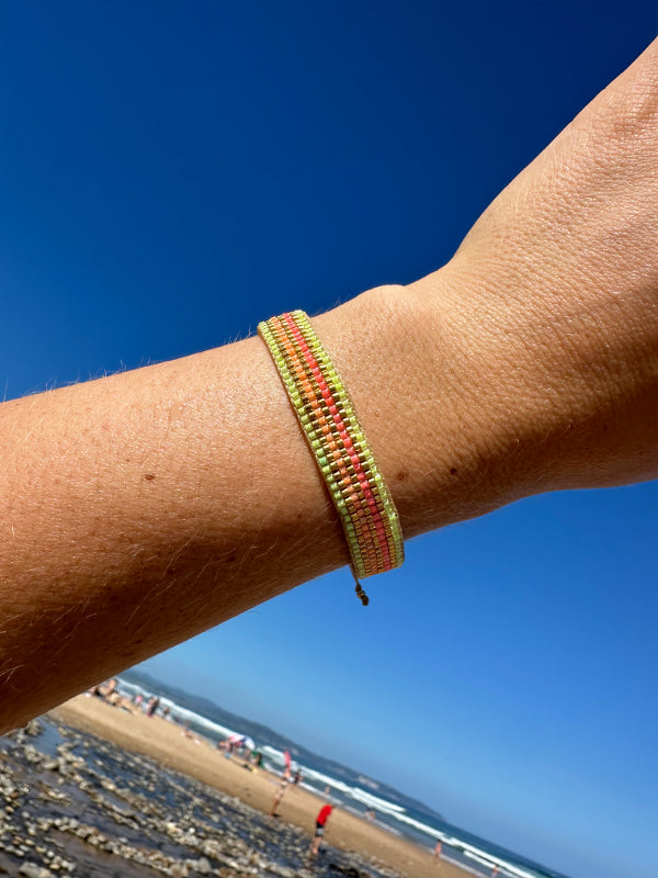 Handmade Sandy Bracelet In Neon and Golden Tones