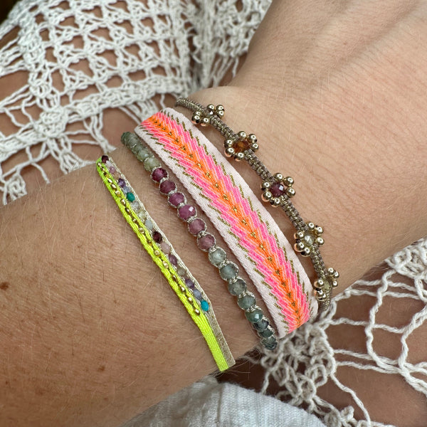 Handmade Basic Bracelet in Neon Tones, Silver and Gold