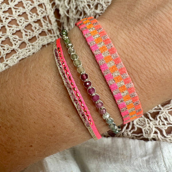 Handmade Basic Bracelet in Neon Pink, Neon Orange & Gold