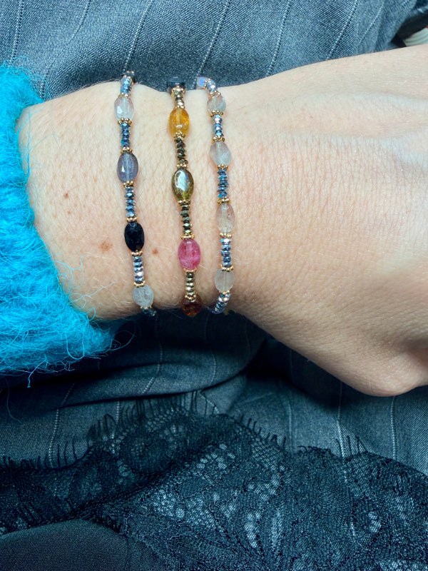 Glowy Handmade Bracelet Featuring Labradorite, Black Tourmaline and Iolite stones