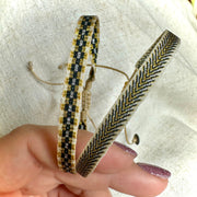 Basic Handmade Bracelet in Beige, Black, Silver and Gold Tones