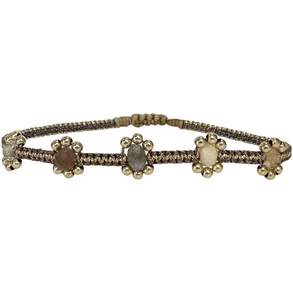 Lilac Handmade Bracelet with Intermixed Semi-Precious Stones and Gold Details