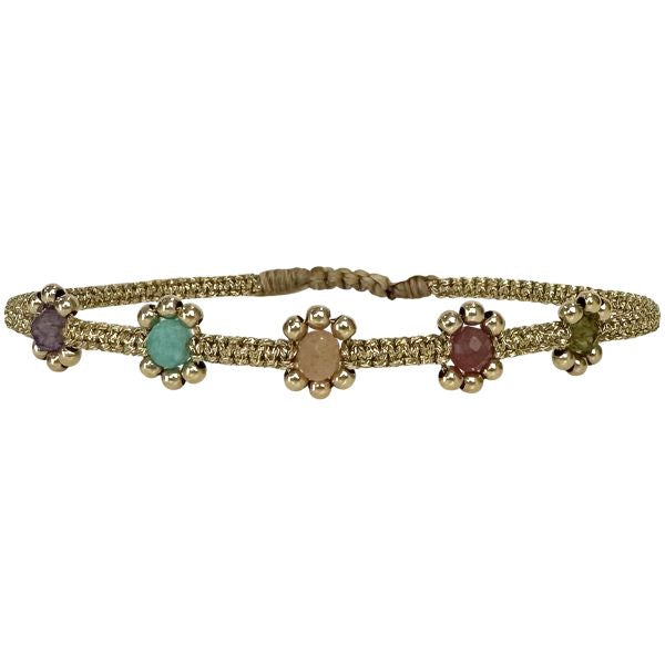 Lilac Handmade Bracelet with Natural Gemstones and Gold Details