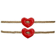 Mama & Me Handmade Heart Bracelet Set In Red and Gold