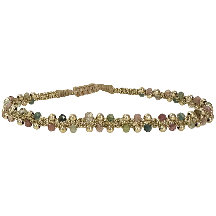 Handmade Mara Bracelet Featuring Watermelon Tourmaline and Gold Details