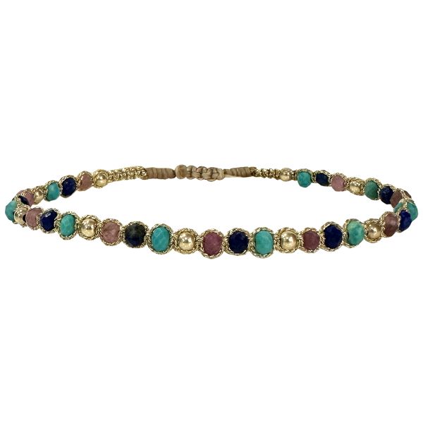 Handwoven Moon Bracelet Featuring Intermixed Semi-Precious Stones