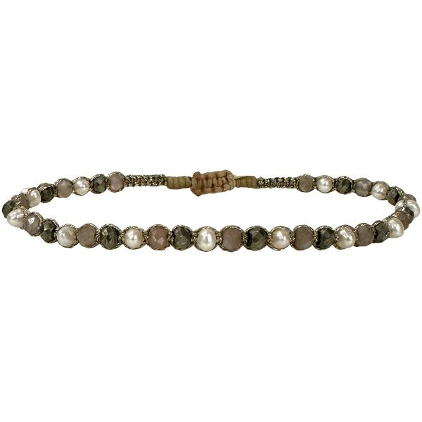 Handwoven Moon Bracelet Featuring Intermixed Semi-Precious Stones and Pearls