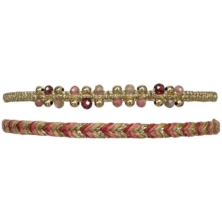 SET OF TWO HANDMADE BRACELETS WITH GOLD AND SEMI-PRECIOUS STONES