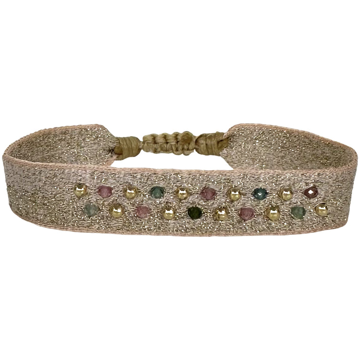 Paris Handwoven Bracelet Featuring Watermelon Tourmaline Stones and Gold