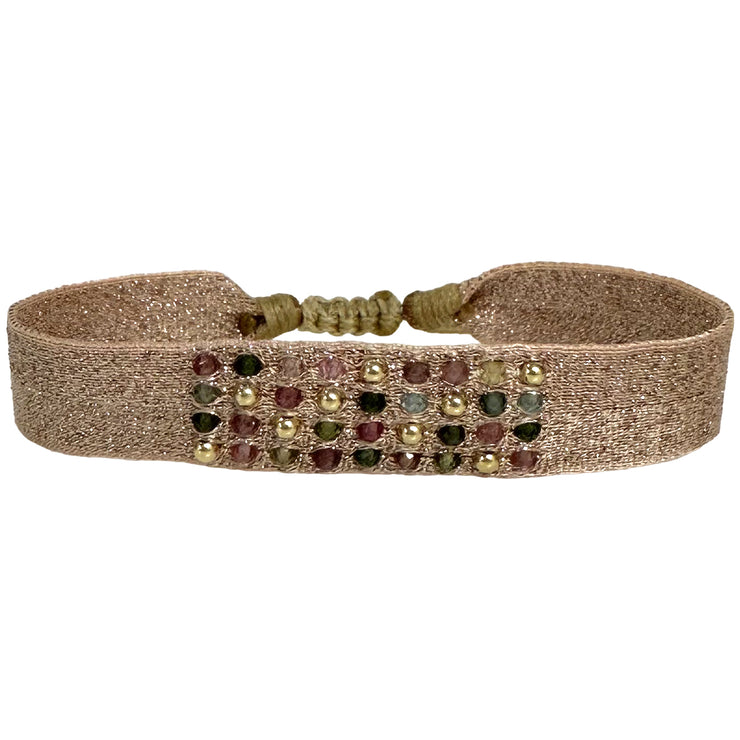 Rosario Handmade Bracelet Featuring Watermelon Tourmaline and Gold Beads