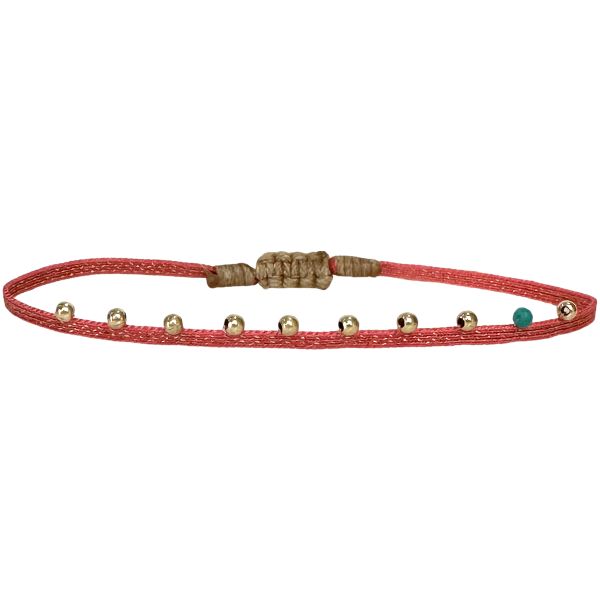 Nalah Handmade Bracelet in Neon Pink Tones Featuring Gold Breads and Turquoise Natural Stone