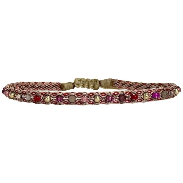 Handmade Lima Bracelet With Intermixed Semi-Precious Stones and Gold Beads in Pink Tones