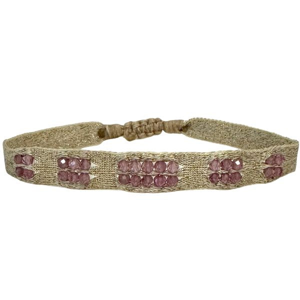 Abril Handmade Bracelet in Gold Tones Featuring Pink Tourmaline Stones