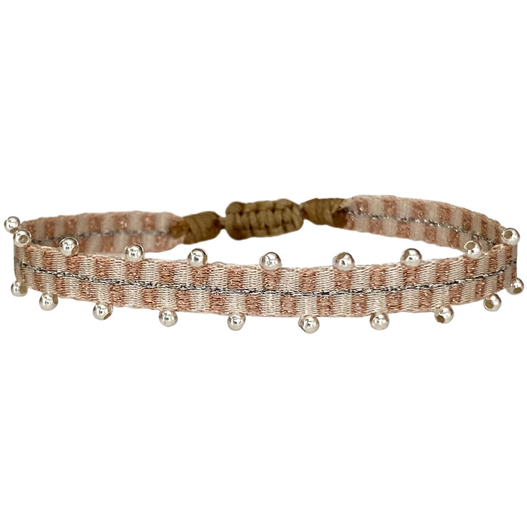 HANDMADE BEADED BRACELET IN PINK TONES WITH SILVER DETAILS
