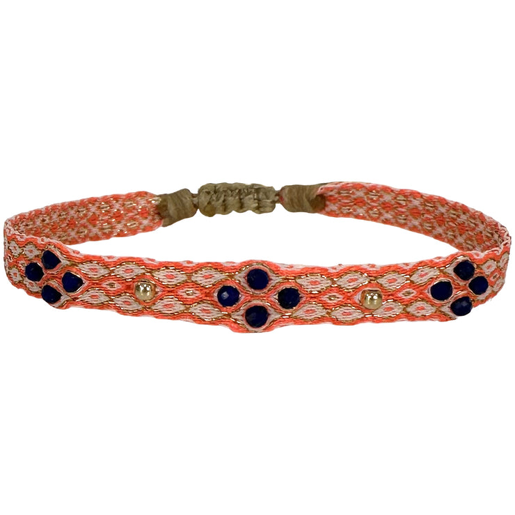 Rombo Handmade Bracelet in Neon Orange and Lapis-Lazuli Stones