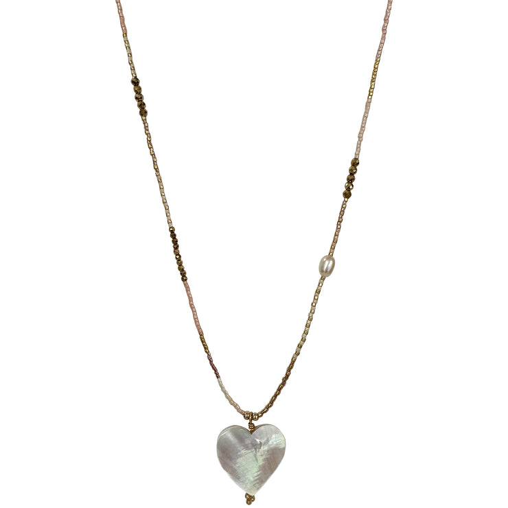 HEART HANDMADE NECKLACE FEATURING MOTHER OF PEARL CHARM