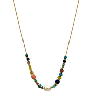 This beautiful necklace is handmade by our team of master artisans using a 14k gold filled chain, Jade, Turquoise, Freshwater pearl, Citrine, Peach Sunstone, Lapis Lazuli & African beads. Simple and elegant, this gold necklace is the perfect accent for any outfit.     Details  Jade, Turquoise, Freshwater pearl, Citrine,Peach Sunstone, Lapis Lazuli & African beads  Ha