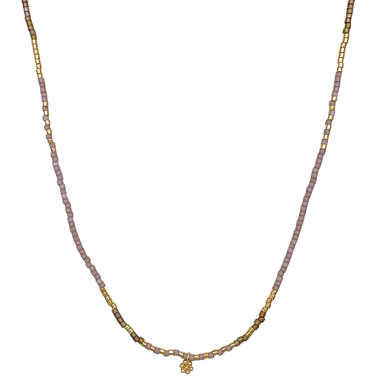FLOWER NECKLACE WITH GOLD DETAILS IN LILAC TONES