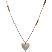 Mother Of Pearl Heart Charm Necklace in Neon Pink Tones