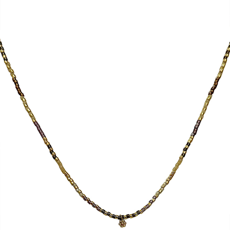 Flower Charm Necklace in Brown and Golden Tones